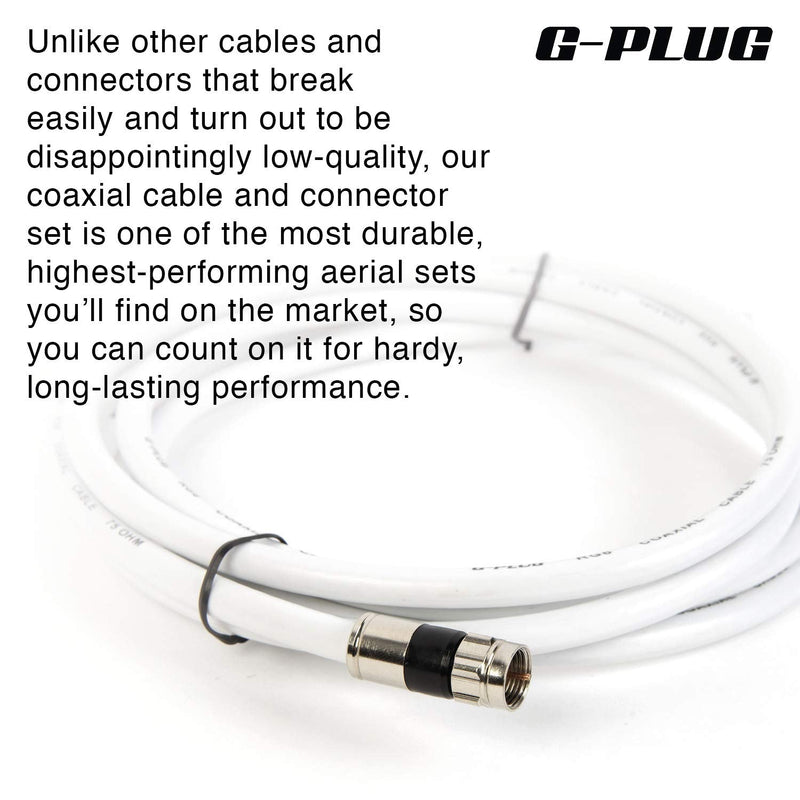 6FT G-PLUG RG6 Coaxial Cable Connectors Set â€“ High-Speed Internet, Broadband and Digital TV Aerial, Satellite Cable Extension â€“ Weather-Sealed Double Rubber O-Ring and Compression Connectors White 6 FT