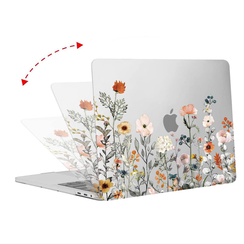 MOSISO Compatible with MacBook Pro 13 inch Case 2016-2020 A2338 M1 A2289 A2251 A2159 A1989 A1706 A1708, Multifunctional Sleeve Bag&Garden Flowers Case&Keyboard Cover&Screen Protector, Transparent&Pink