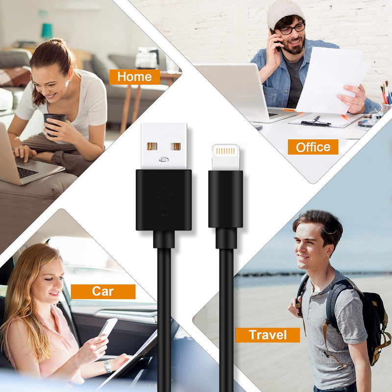 iPhone Charger Cord, 3-Pack 6FT MFi Certified Fast Charging Cable Data Sync Lightning to USB-A Cable Compatible with iPhone 12 Mini/Pro/Max/11/XS/XR/SE/8/7/6/Plus/iPad/AirPods, Black 3Pack-6ft