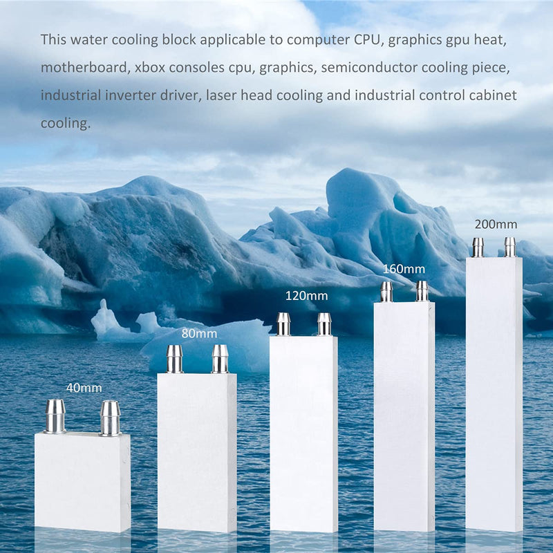 ClYXGS Aluminum Water Cooling Block, Liquid Cold Water Plate Heat Sink Water-Cooled Exchanger Head semiconductor Refrigeration Sheet CPU Graphics Radiator Heatsink Endothermic Head (40 x 200 x 12mm) 200mm Silver