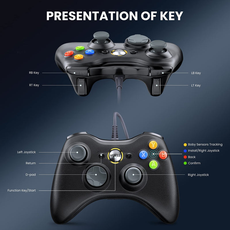 VOYEE PC Xbox Controller, Precise Xbox 360 Controller Wired PC Gaming Controller Enhanced with Dual Shock Compatible with Xbox 360 Slim PC Windows