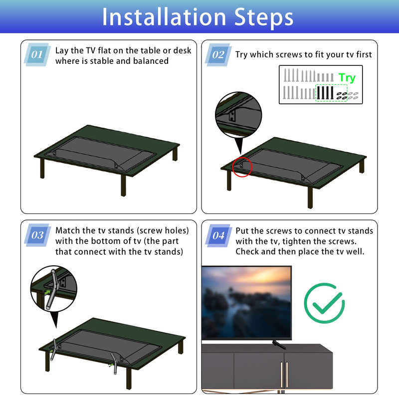 TV Stand Base for Element Roku TV, for Element 300 Series 400 Series 450 Series Smart TV, TV Stand Legs for 24 32 43 50 55 58 65 70 75 Inch Element TV with Screws Set and Instructions, Easy to Install