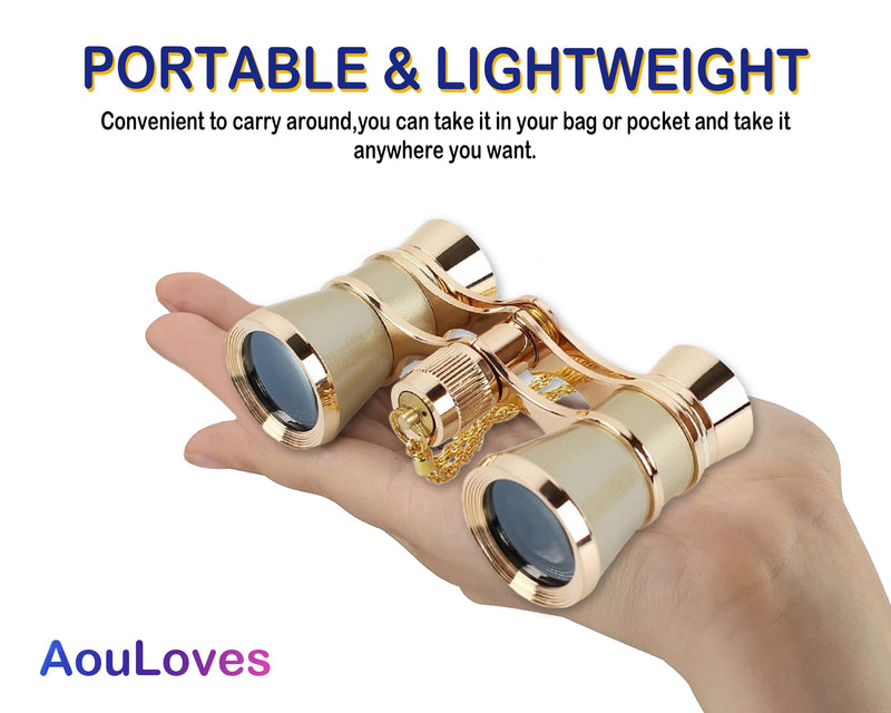 AouloveS Opera Glasses Binoculars 3 X 25 Compact and Lightweight Optical BK7 Theater Glasses with Chain for Adults Kids Women in Concert Theater Opera (Gold) Gold