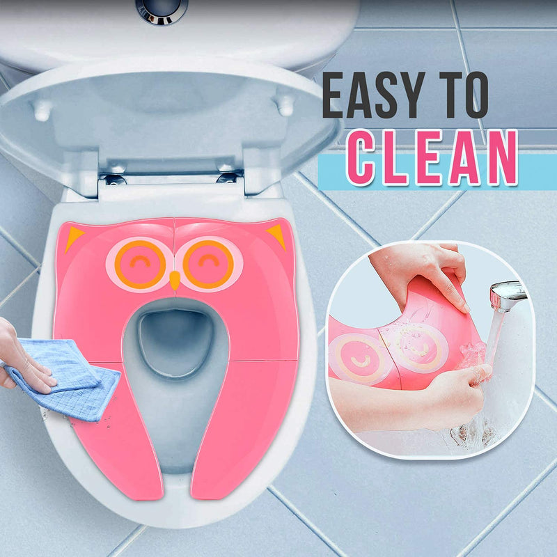 Gimars Non Slip No Falling Travel Folding Portable Potty Training Seat Fits Most Toilets, 6 Large Non-slip Silicone Pad, Home Reusable with Carry Bag for Toddlers Kids Boy Girl, Pink