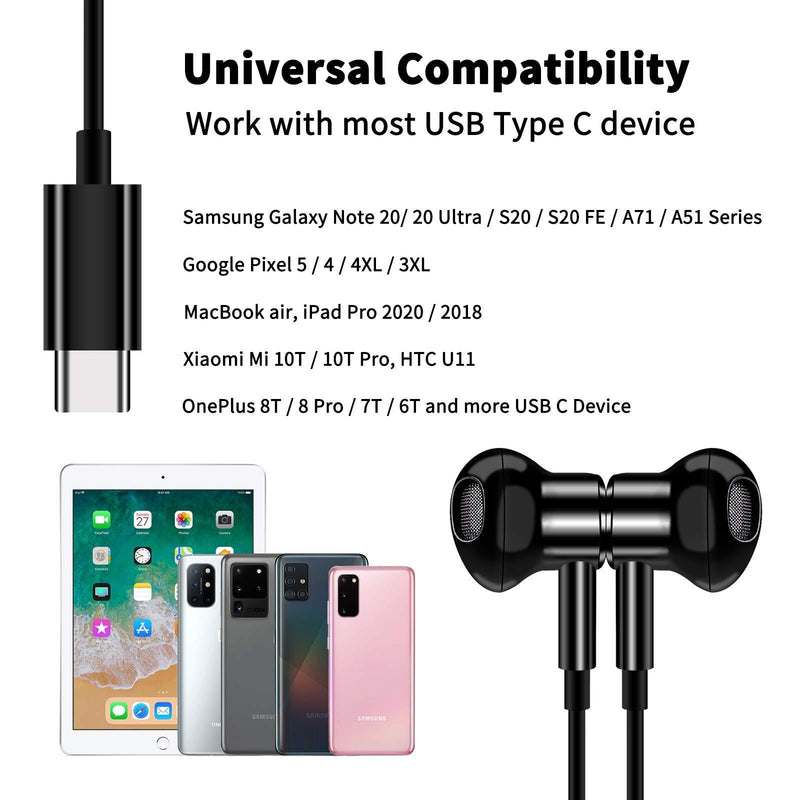 USB C Headphone + Portable Storage Case, Jelanry Headphones Hi-Fi Stereo Sports Magnetic Earbuds Bass Wired Earphones with Mic Volume Control for Samsung Galaxy Z Fold 3/ Flip 3/ S21/ S20 FE Black