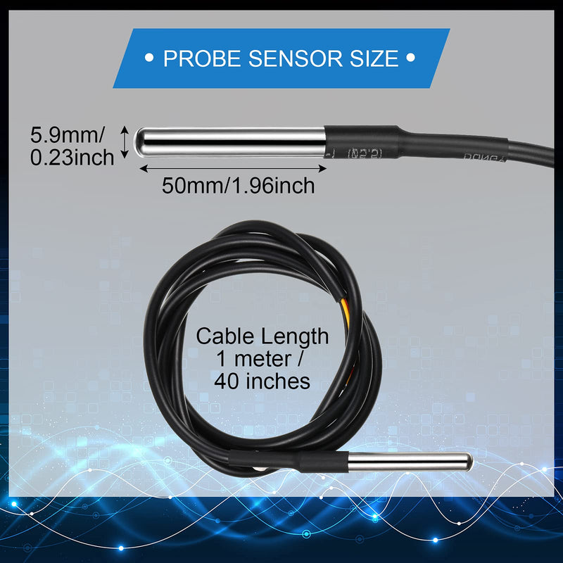 4 Sets DS18B20 Temperature Sensor Module Kit with 1 m/ 3.2 Ft Waterproof Digital Stainless Steel Probe -55 to +125 Degrees Celsius, Compatible with Raspberry Pi