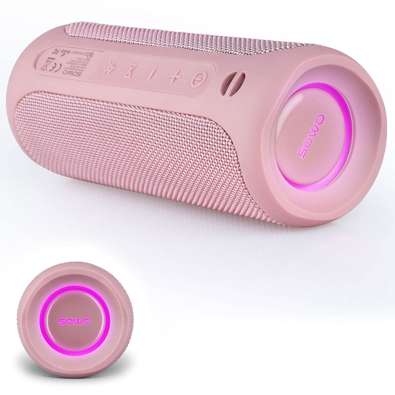 Bluetooth Speaker, IPX7 Waterproof Portable Wireless Speaker, 25W Loud Sound, Bassboom Technology, TWS Pairing, 16H Playtime, Speaker with Lights for Home Outdoors - Pink