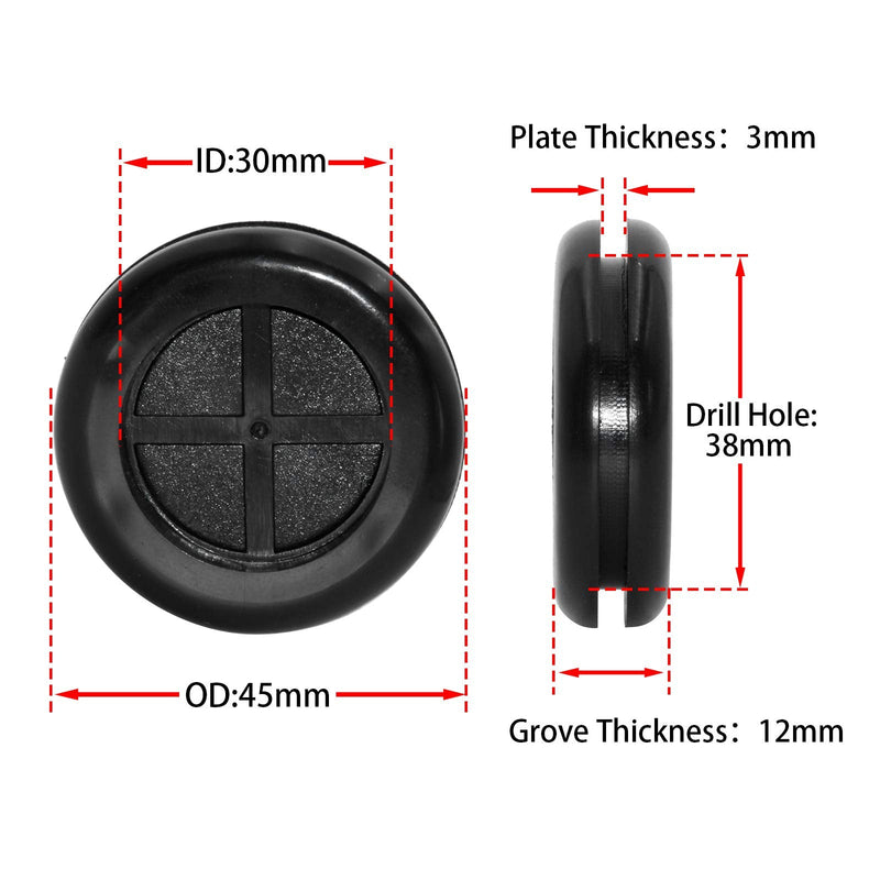 Flyshop 1-3/16" (30mm) ID 1-1/2" (38mm) Drill Hole, Hole Grommets Synthetic Rubber Grommets Wire Protection Firewall Hole Plug, Round, 4-Pack 1-1/2" (Drill Hole Size)
