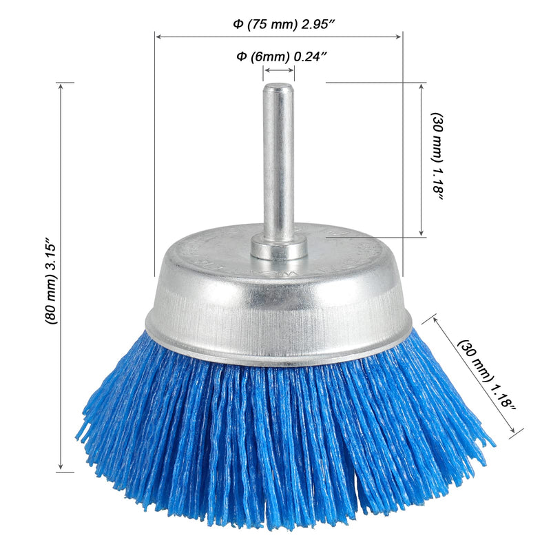 MOUYAT 4 Pack 3 Inch Nylon Abrasive Cup Brushes, 240 Grit Assorted Nylon Cup Brushes with 1/4 Inch Shank, Nylon Cup Brush for Removal Grout, Paint, Stripping Residue, Blue