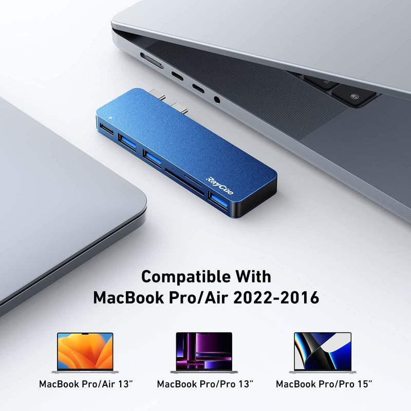 USB C Adapter for MacBook Pro/Air 2022 2021 2020, RayCue USB-C Accessories, Mac Adapter with 3 USB 3.0 Ports, USB C to SD/TF Card Reader, and 100W Thunderbolt 3 PD Port-Support MagSafe 3 Charging Blue