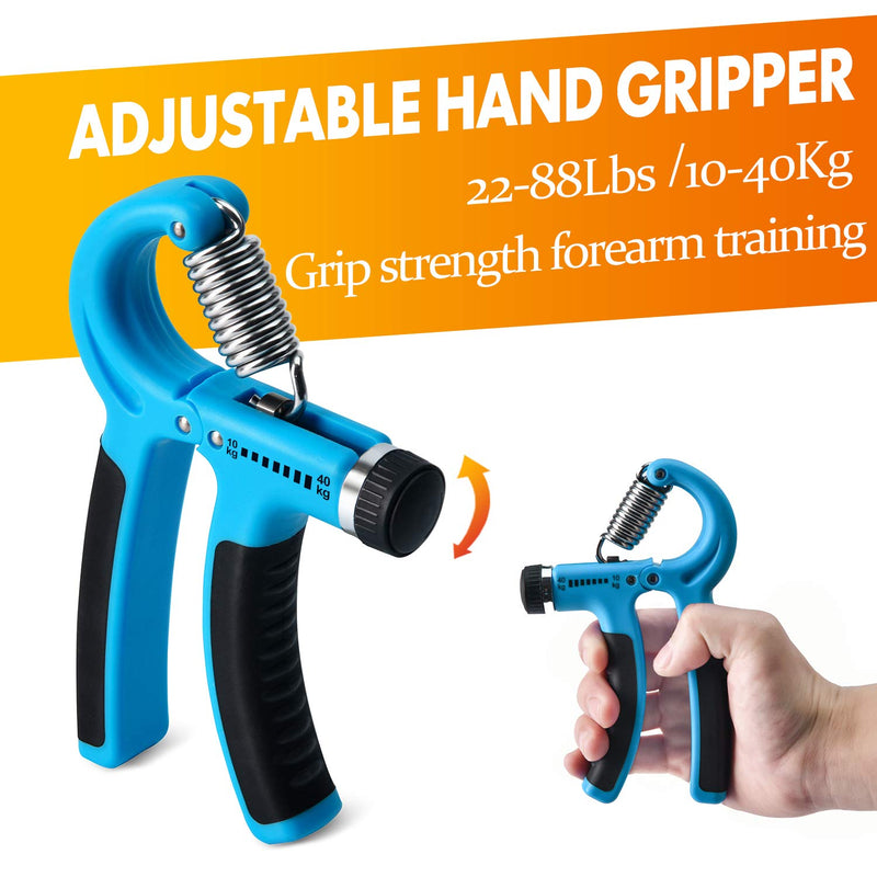 IMENSEAS Hand Grip Strengthener 7 Pack Adjustable Hand Gripper, Finger Stretcher Resistance Extensor Bands, Finger Exerciser, Grip Strength Ring & Stress Relief Ball for Athletes & Musicians Blue