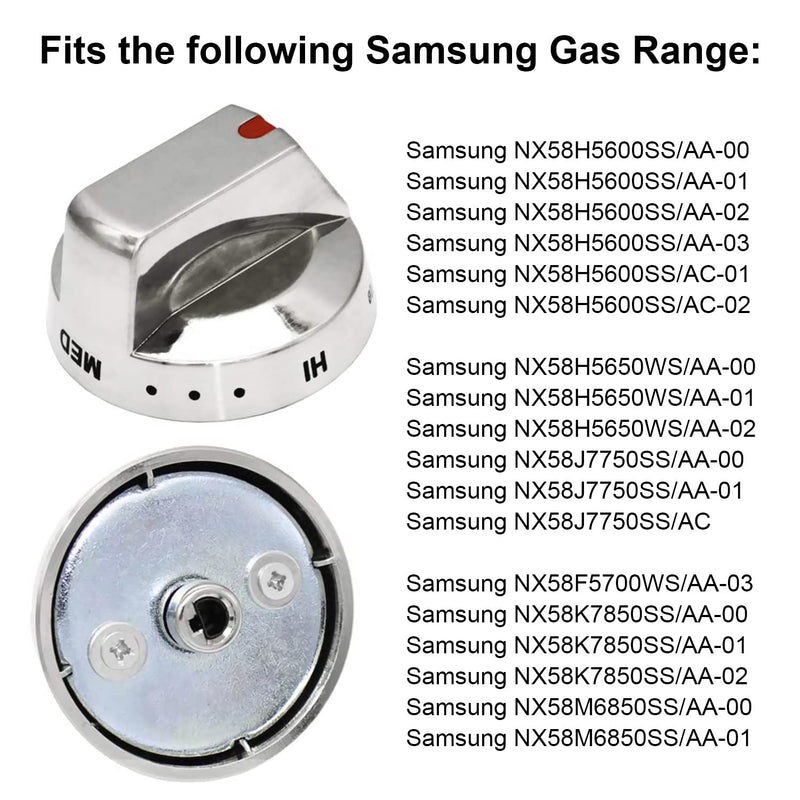 [Upgraded] Dg64-00473A Stainless Steel Burner Dial Knob with Reinforced Power Ring Protection Compatible with Samsung Range Oven Gas Stove Knob NX58F5700WS NX58H5600SS NX58H5650WS NX58J7750SS (5 Pack)