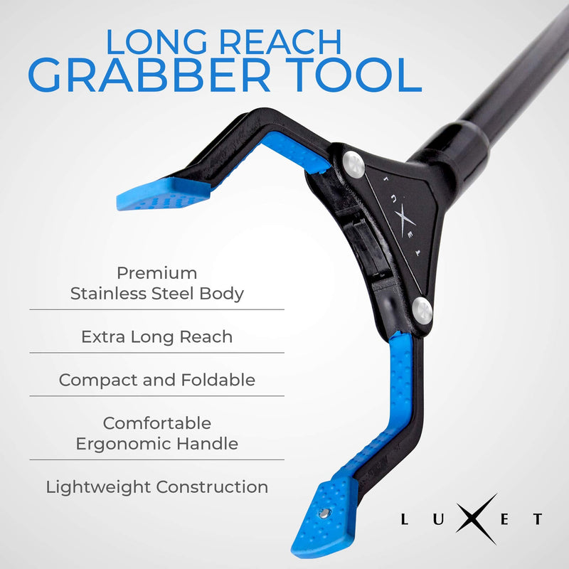 Grabber Reacher Tool - 26" Steel Portable Pick Up Stick - Strong Grip Magnetic Tip for Store Shelves Lightweight Garbage Litter Trash Picker Claw Grabber Tool for Elderly - by Luxet (Blue) Blue