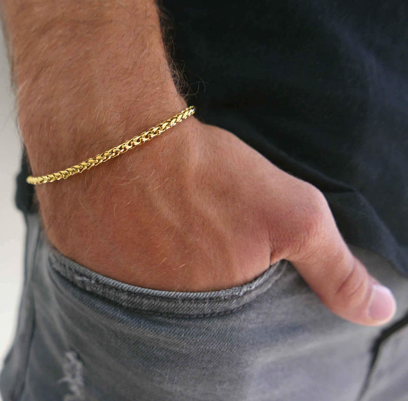 Handmade Cuff Chain Bracelet For Men Made Of Gold Plated Over Stainless Steel By Galis Jewelry - Gold Bracelet For Men - Cuff bracelet For men - Jewelry For Men - FITS 7"-8" WRIST SIZE