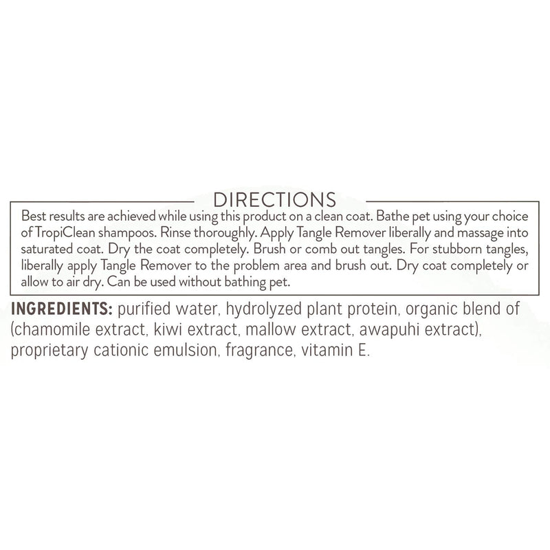 TropiClean Tangle Remover Spray for Pets - Made in USA - Naturally Derived Ingredients - Ready to Use, No-Rinse Formula - Reduces Brushing Time - Helps Quickly Remove Tangles, Knots and Mats 16 oz