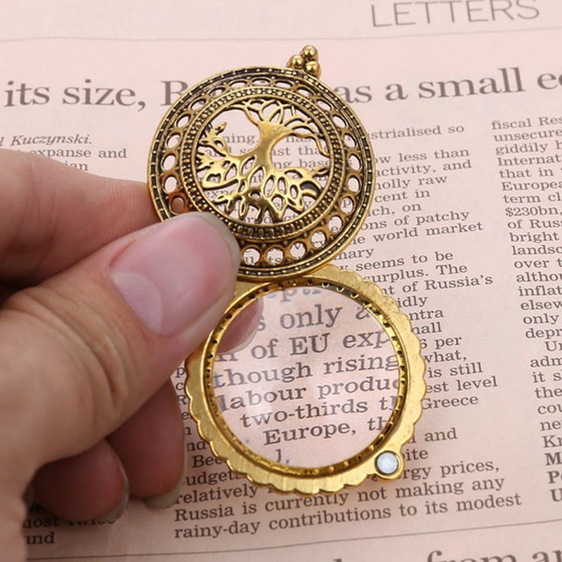 Sherry Magnifiers 5X Antique Hanging Magnifier Hollow Out Necklace Pendant Map Reading Magnifying Glass (Gold 02) Gold 02