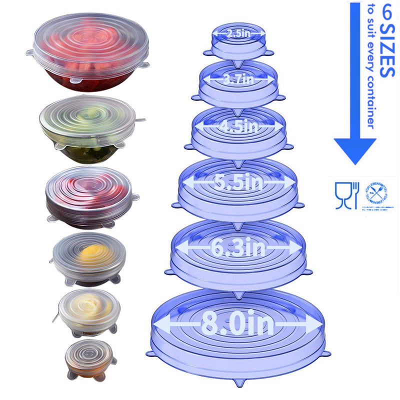 Silicone Stretch Lids, 18 Pack Reusable Silicone Lids, Silicone Bowl Covers, 6 Sizes Silicone Covers Apply to Food Container, for Freezer & Microwave