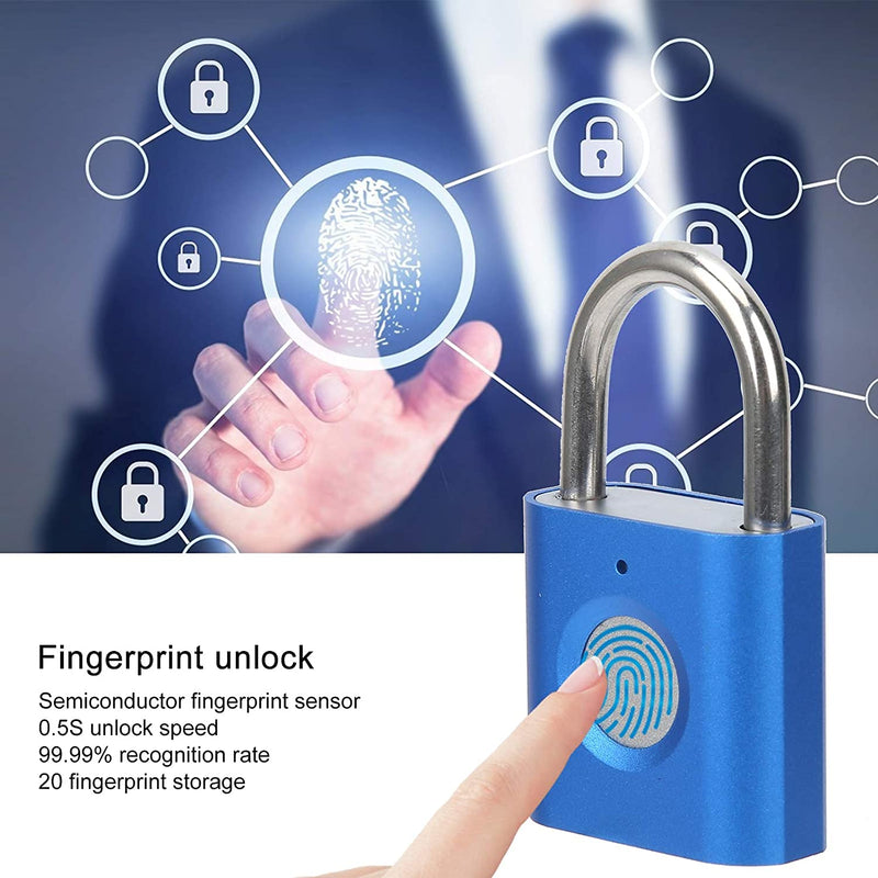 Fingerprint Gym Lock [2-Pack, Blue & Red] eLinkSmart Mini Fingerprint Padlock, Colourful Metal Keyless Thumbprint Lock for Luggage, School Bag, Toolbox, Gym Locker R+B