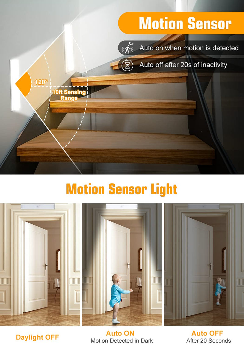 Homelife LED Motion Sensor Bars Lights, 20LEDS Wireless Under Cabinet Lighting, LED Closet Lights, Build in Rechargeable Battery, Stick-on Magnetic Motion Sensor Light Indoor for Kitchen, Stairway