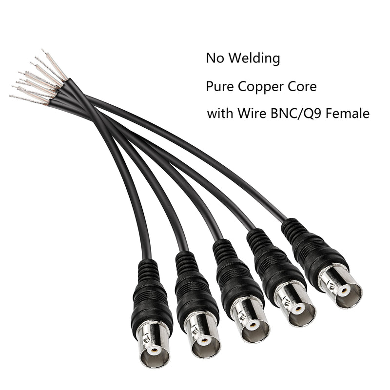 MEIRIYFA BNC Video Cable Female with Tail Wire, BNC Connector Plug Tail Line, Monitor Cable, Quick Connect BNC Connector Camera Terminal Adpater, for Monitor Camera (5pcs BNC Female)