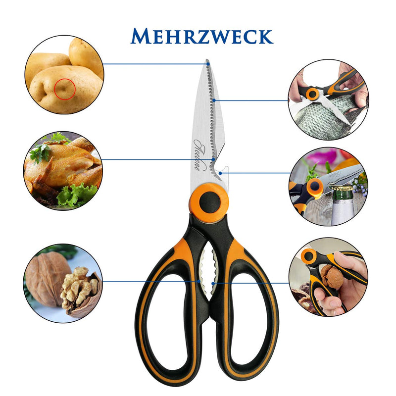 Kitchen Shears, Acelone Premium Heavy Duty Shears Ultra Sharp Stainless Steel Multi-function Kitchen Scissors for Chicken/Poultry/Fish/Meat/Vegetables/Herbs/BBQ… (Orange black) Orange black