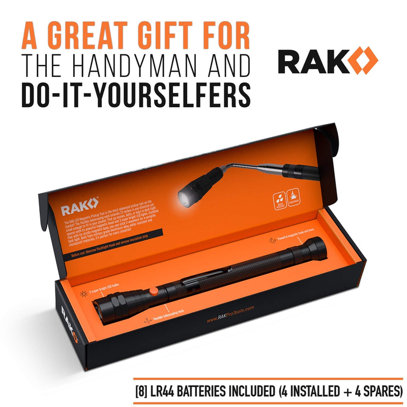 RAK Magnetic Pickup Tool - Telescoping Magnet Stick with 3 LED Lights and Extendable Neck up to 22 Inches - Gifts for Dad, Husband, Truck Driver, Handy Men or Women