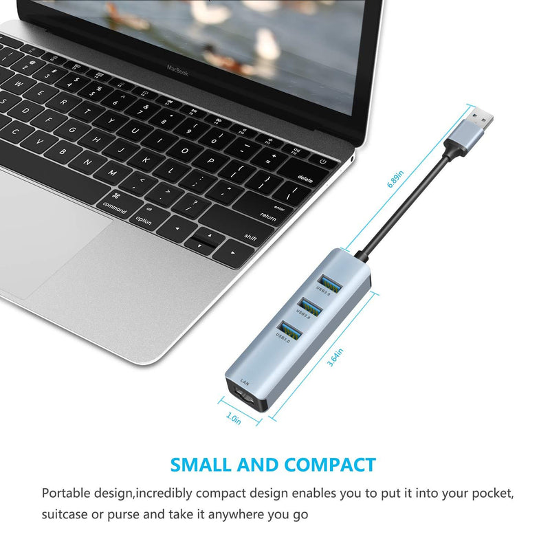 USB 3.0 to Ethernet Adapter,ABLEWE 3-Port USB 3.0 Hub with RJ45 10/100/1000 Gigabit Ethernet Adapter Support Windows 10,8.1,Mac OS, Surface Pro,Linux,Chromebook and More