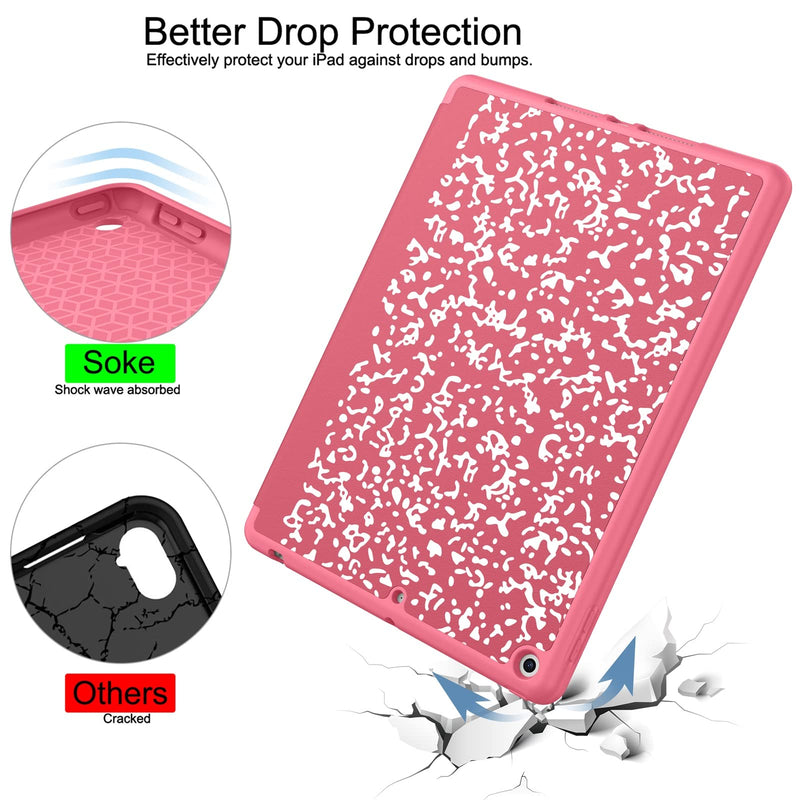 Soke New iPad 10.2 Case with Pencil Holder for iPad 9th Generation 2021/8th Gen 2020/7th Gen 2019-Premium Shockproof Case with Soft TPU Back Cover & Auto Sleep/Wake for iPad 10.2"(Book Watermelon) Book Watermelon