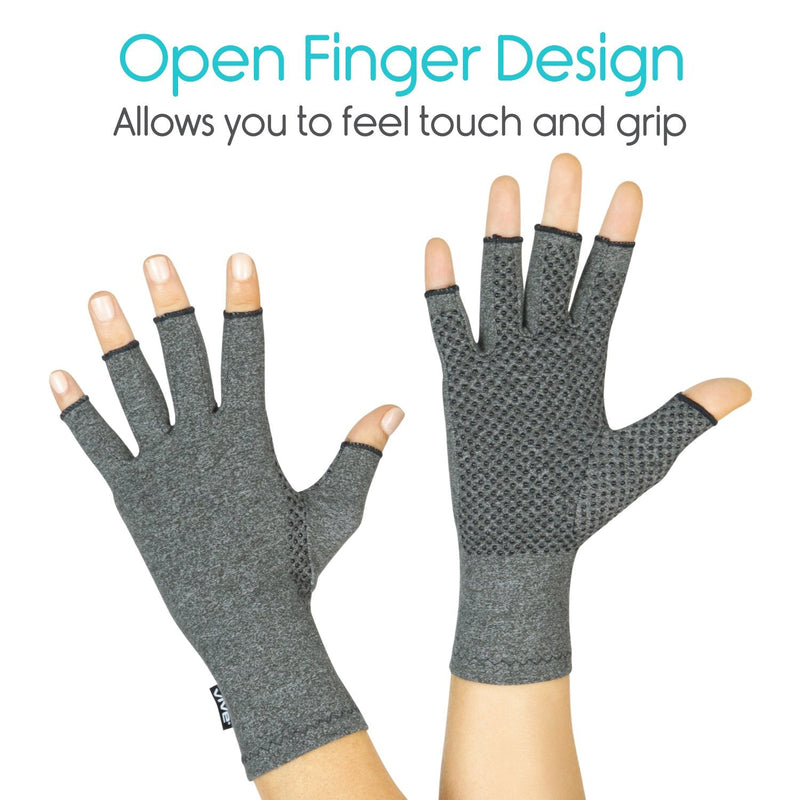 Vive Arthritis Gloves with Grips - Men & Women Textured Fingerless Compression - Open Finger Hand Gloves for Rheumatoid and Osteoarthritis - Arthritic Joint Pain Relief for Computer Typing (Large) Large (1 Pair)