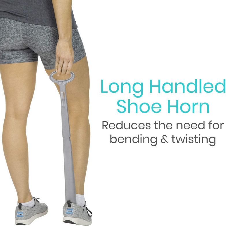 Vive Long Handled Shoe Horn (23 Inch) - Plastic Shoehorn for Men, Women and Kids - Adjustable Extended Reach Assist - Large Dressing Aid, Sock Remover for Seniors, Elderly, Disabled - Longhandled Tool Gray