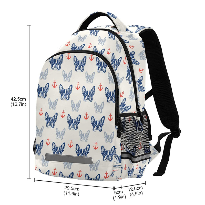 School Backpack with Chest Strap, French Bulldog And Anchor Laptop Backpack, Travel Hiking Backpack for Boys Girls, Rucksack, Knapsack Puppy 032
