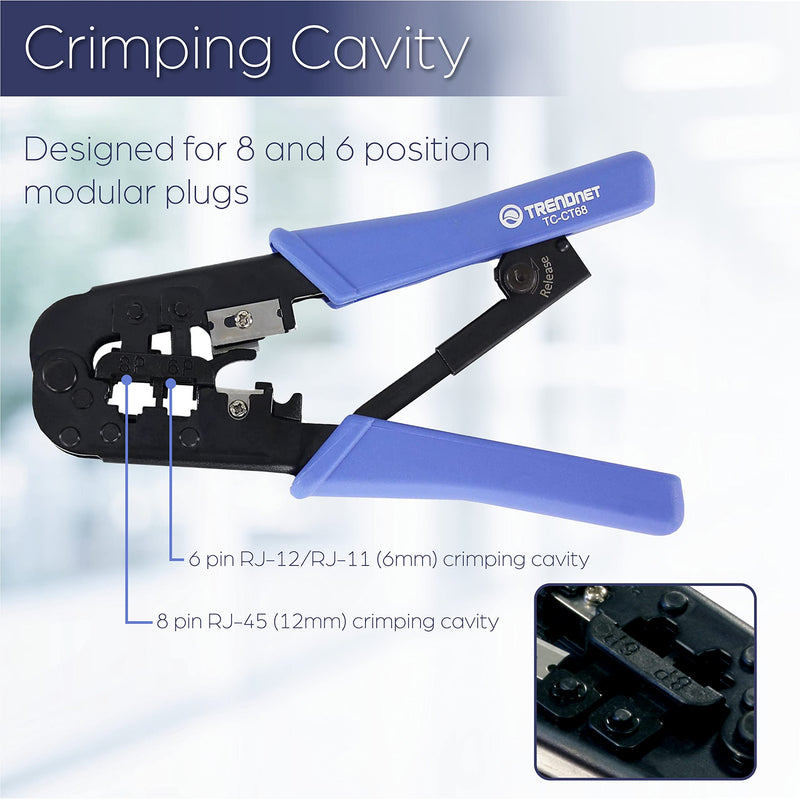 TRENDnet TC-CT68 8P/RJ-45 and 6P/RJ-12, RJ-11 Crimping, Cutting, Stripping Tool, Black Crimping/Cutting/Stripping Tool