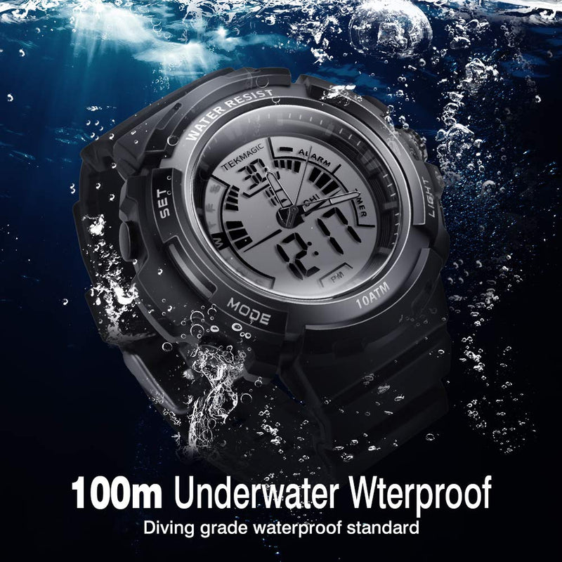 TEKMAGIC Digital Swimming Wrist Sports Watch 100m Water Resistant for Diving with LED Back Light Support Stopwatch and Chronograph Functions (W19-G)