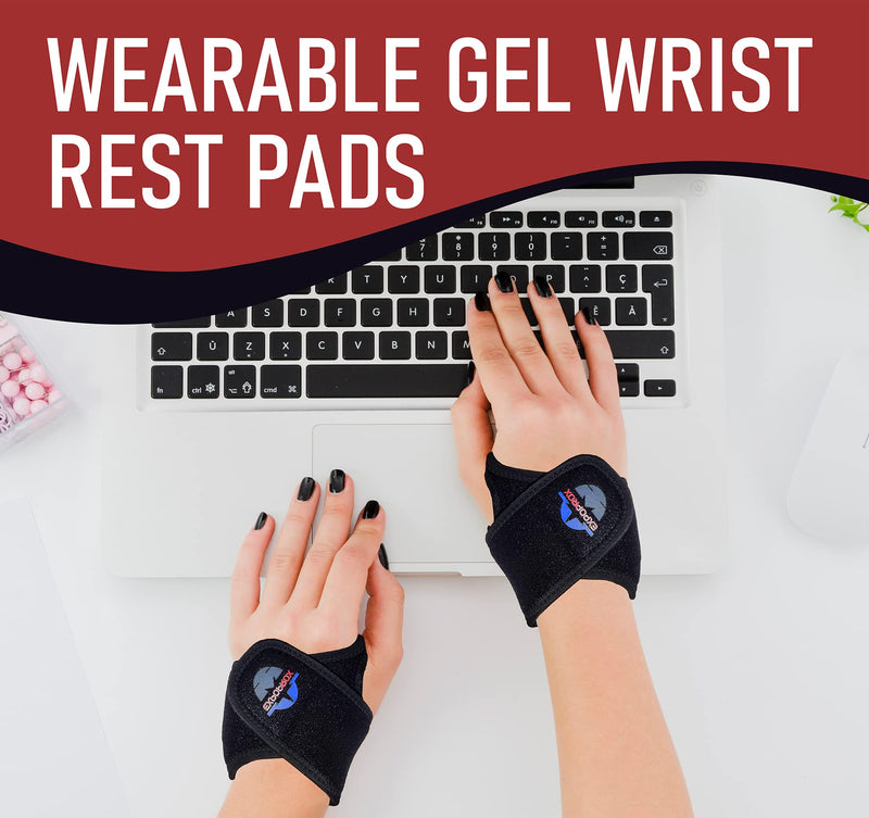 EXPOPROX-Wearable Gel Wrist Rest Pads, 2 Pc. Set, Ergonomic Mouse and Keyboard Support Cushions to Reduce Joint Stress, Tension, and Carpal Tunnel Pain, Adjustable Fit with Padded Comfort