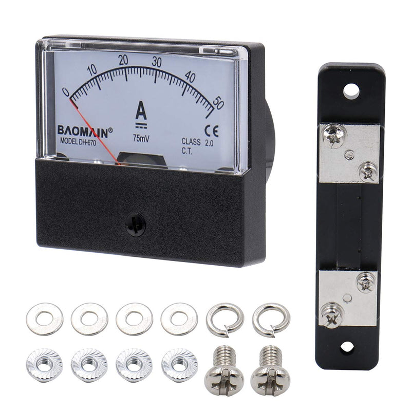 Baomain DH-670 DC 0-50A Analog Amp Panel Meter Current Ammeter with 75mV Shunt