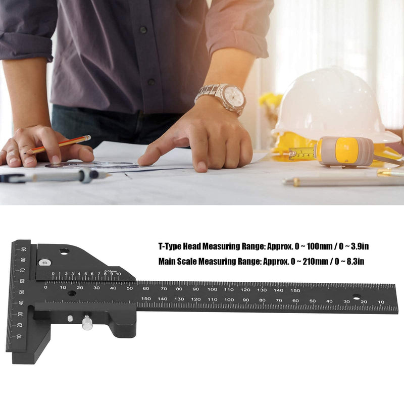 Fafeicy 0~210mm T-type ruler with 0.05mm accuracy, aluminum alloy multifunctional wooden ruler, with two vertical end scales, for multifunctional line drawing and measurement