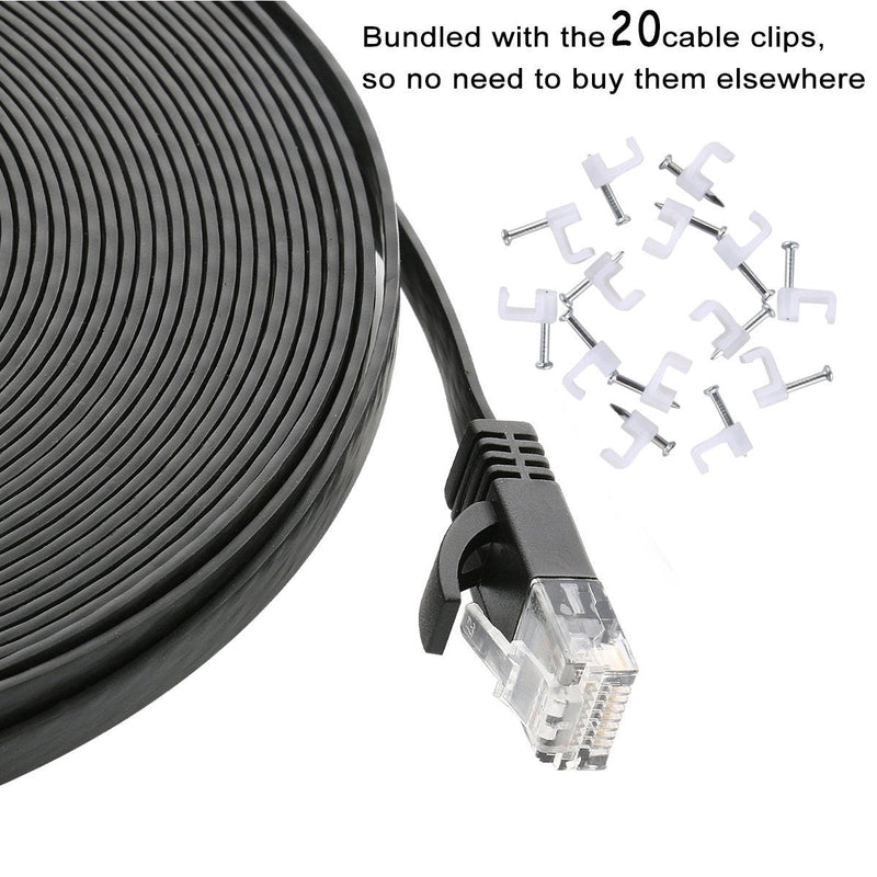 Cat 6 Ethernet Cable 75 ft, Long Flat Internet Network LAN Patch Cord, Faster Than Cat5e/Cat5, Solid Cat6 High Speed Computer RJ45 Wire for Modem, Router, PS4, Xbox, Switch, Camera, TV Box, Hub,Black 75ft-Black