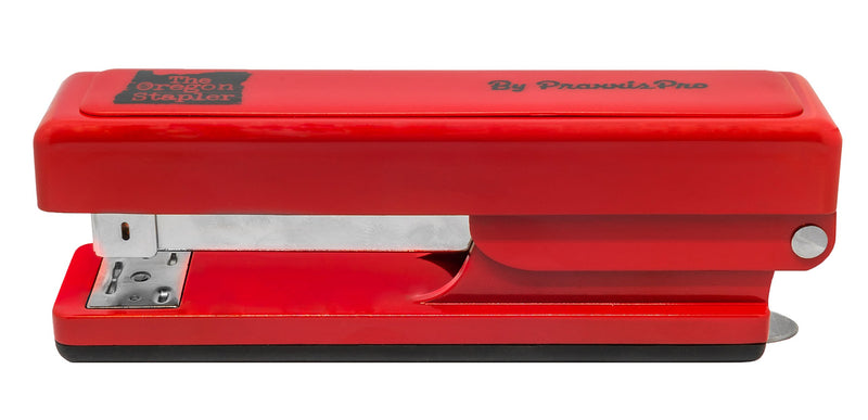 The Oregon Stapler, Built in USA, Heavy Duty, Built-in Staple Remover, Staples 2 to 25 Sheets, Includes Box of Staples, Jam Staple (Red) by PraxxisPro Red