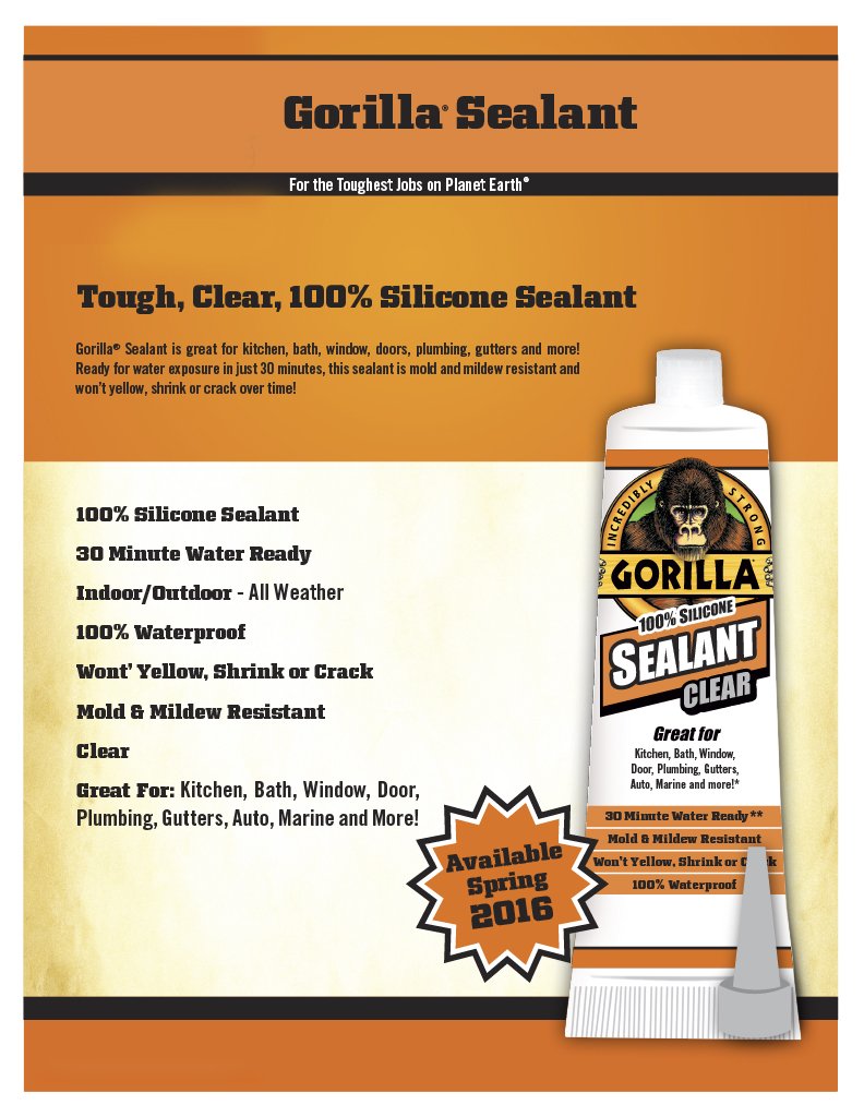 Gorilla 8090001-4 100% Silicone Sealant (4 Pack), 2.8 oz, Clear