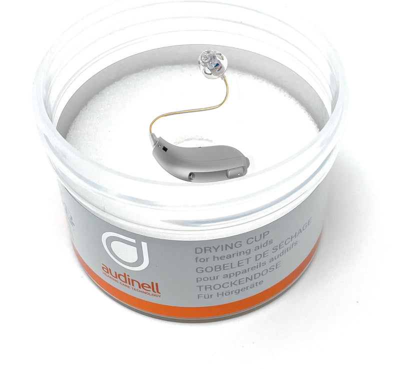 Audinell Hearing Aid Dryer Cup + Desiccant | Drying Dehumidifier Kit | Safely Removes Sweat & Moisture from Airpods, Earbuds, Earpods, In-Ear Headphones, Earphones, Earplugs | Storage Case Accessory