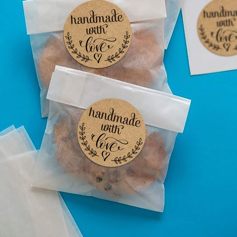 1.4" Inch Round Handmade with Love Stickers, 500 Rustic Style Labels per Roll, Great for Gifts, as an Envelope Seal or for embellishing Cards and Scrapbook Pages.