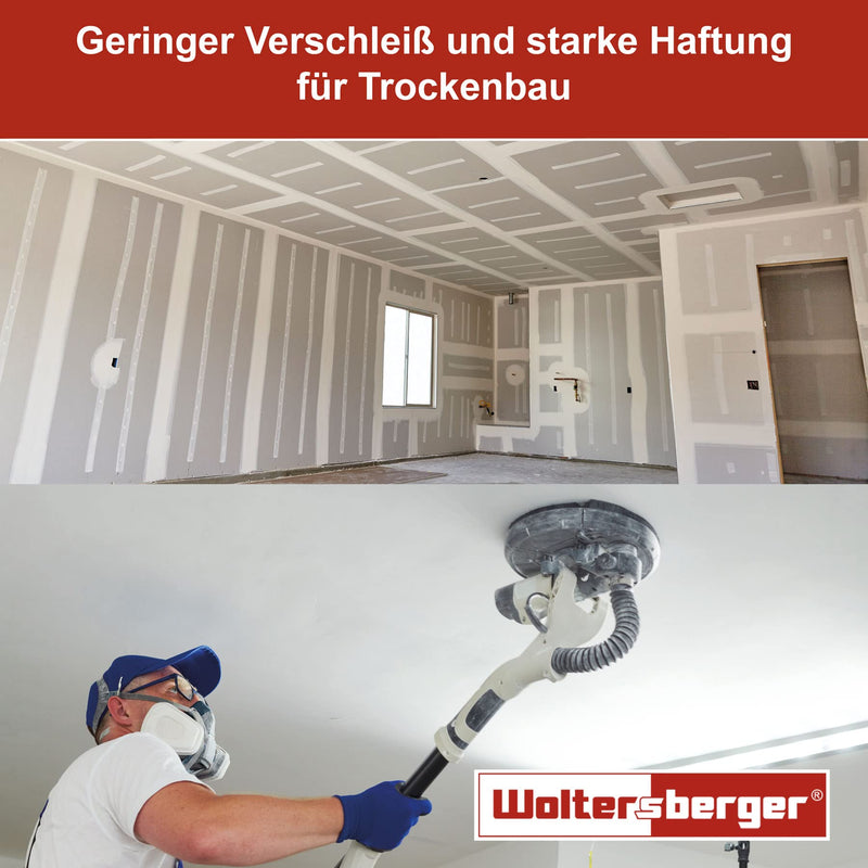 Woltersberger 25 pieces sanding discs Ø 225mm | Grit P120 | 10 holes in red | Sandpaper drywall sander long neck sander sanding giraffe ceiling sander