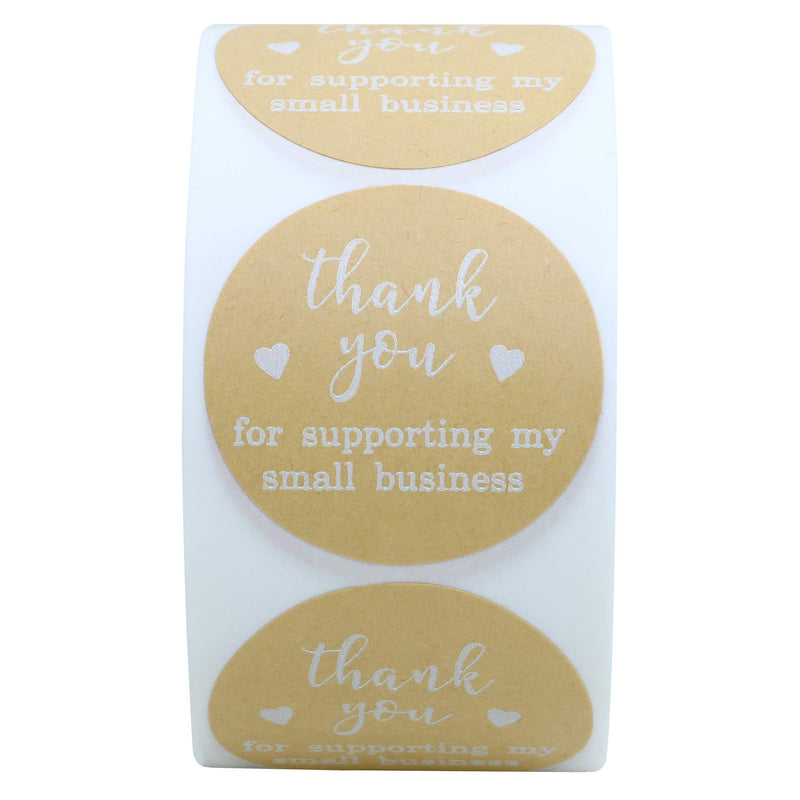 Hybsk Kraft Thank You for Supporting My Small Business Stickers with White Font 1.5 Inch Round / 500 Labels Per Roll