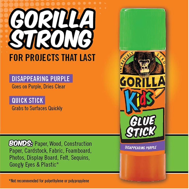 Gorilla Kids Disappearing Purple School Glue Stick, 6 Gram Stick, Bulk Pack of 24 24 - Pack