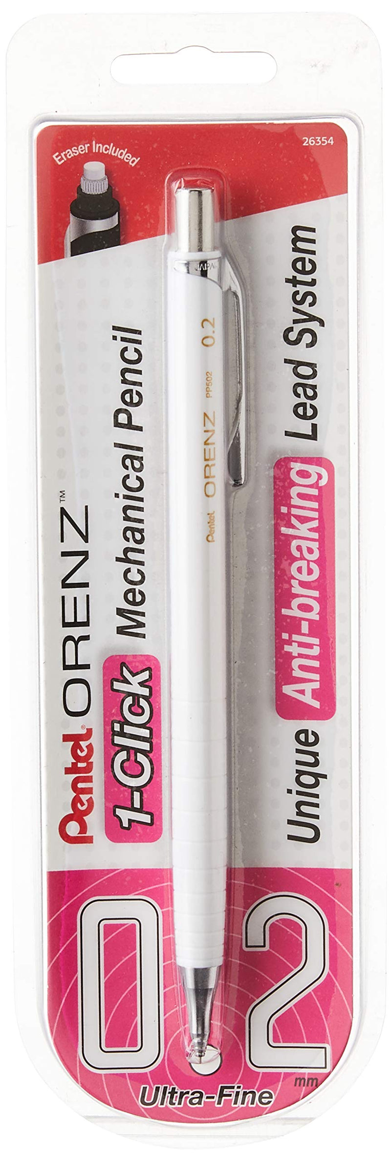 Pentel Orenz Mechanical Pencil 0.2Mm Ultra Fine Line, White Barrel, Pack of 1 (PP502BP) 0.2 mm 1 Pack