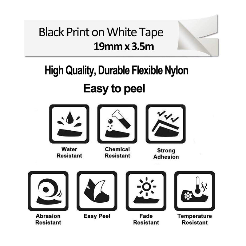 SuperInk 10 Pack Label Tape Compatible for Dymo 18489 Black on White 3/4'' 19mm x 11.5ft 3.5m Industrial Flexible Nylon Wires Tapes Work in Rhino 4200 5200 6000 3M PL200 PL300 Label Maker