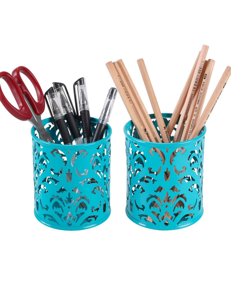 EasyPAG 2 Pcs 3-1/4 inch Dia x 3-3/4 inch High Round Floral Pencil Holder Dark Teal