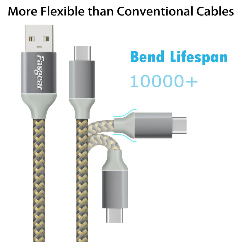USB to USB C Cable (10ft), Fasgear 3 Pack Long Type C Cable Nylon Braided Fast Charging Compatible with Galaxy Note 8 9 S8/S9/S10/S10+, LG V20/G6 and More (Gold/Red/Purple) Gold/Red/Purple
