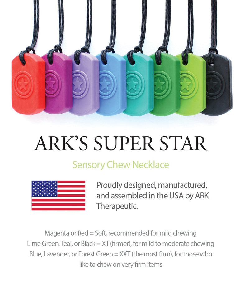 ARK's Super Star Sensory Chew Necklace, Made in The USA (Soft for Mild Chewing, Red)