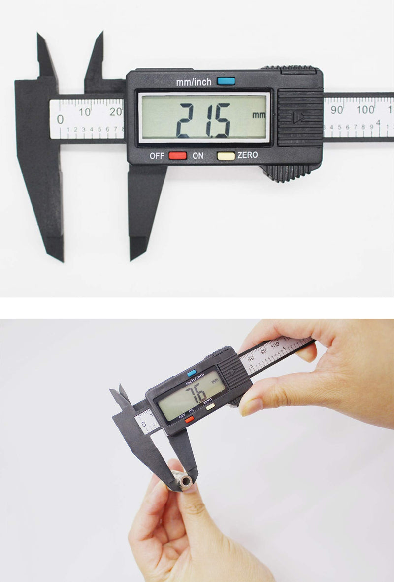 Yansanido Digital Caliper 0-6" (0-150mm) Calipers Measuring Tool plastic Vernier Caliper with Large LCD Screen Inch/mm Conversion Auto-Off Perfect for Household DIY Measurment (Black White)